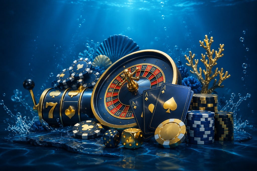 Sary fampiroboroboana casino an-tserasera manana lohahevitra ambanin'ny rano, ahitana kodiaran'ny roulette, karatra filalaovana, efa ary jetona milentika anaty rano.